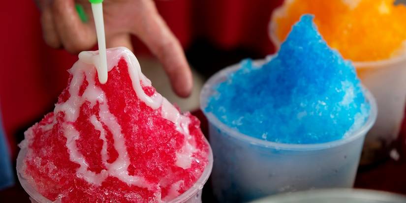 Snow cones in different colors close up