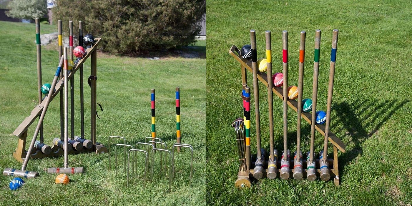 Jeu De Croquet Extérieur Pour 6 Joueurs - Avec Chariot De Rangement, Maillets Et Balles Colorés - 8