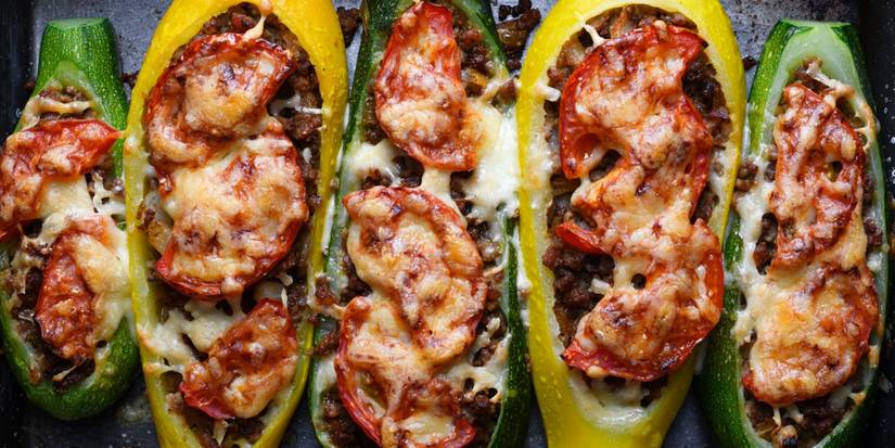 Yellow zucchini stuffed boats